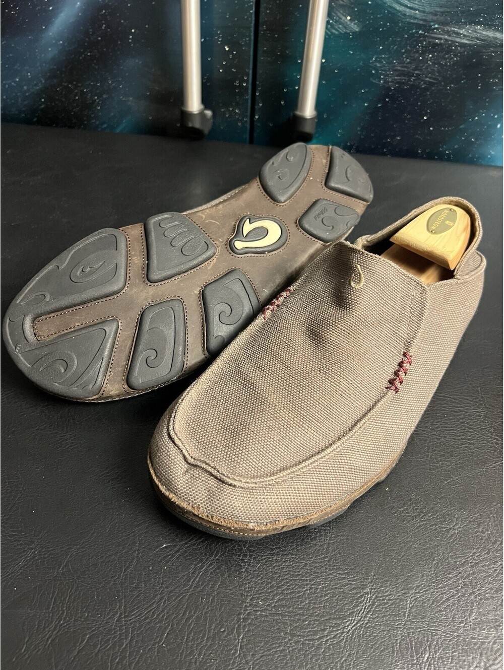 Olukai Moloa Kapa Canvas Loafers Shoes Slides Mens 13 Slip On Brown Tan Boat